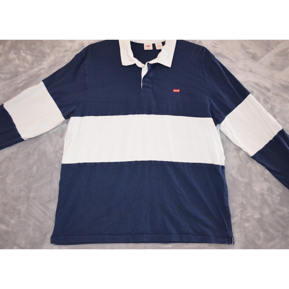 Vtg Levis Rugby Shirt Mens L Relaxed Fit Navy White Colorblock Long Sleeve Polo